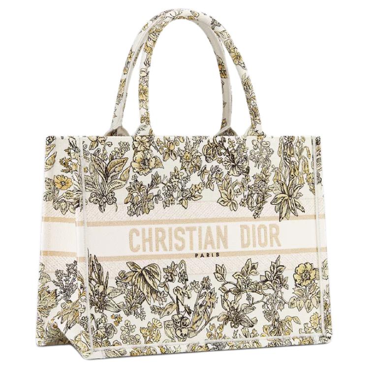 DIOR BookTote Cotton Tote Bag, Shopping Bag, Handbag Medium Size Women's Milk White