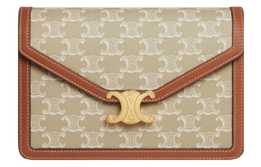 CELINE Cow Leather Shoulder Bag, Crossbody Bag Regular Women's Greige