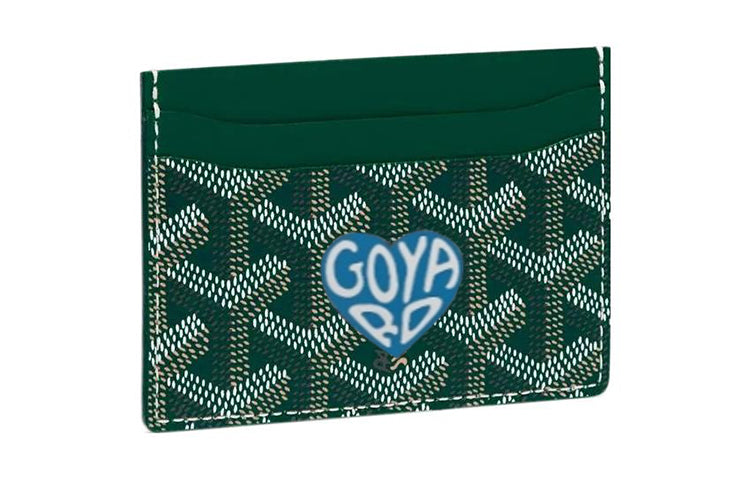 GOYARD Canvas With Leather Dog's Teeth Card Clip Card Holder Unisex Green Multicolor Sky Blue Small Heart