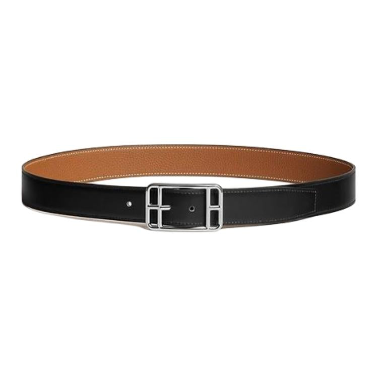 HERMES Badge Detail Pin Buckle Leather Belts Men's Black
