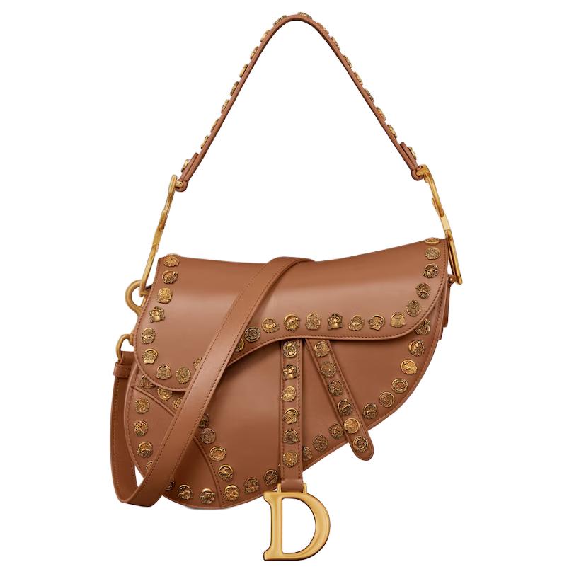 DIOR Calfskin Saddle Bags Shoulder Bags Handbags Women's Gold Brown