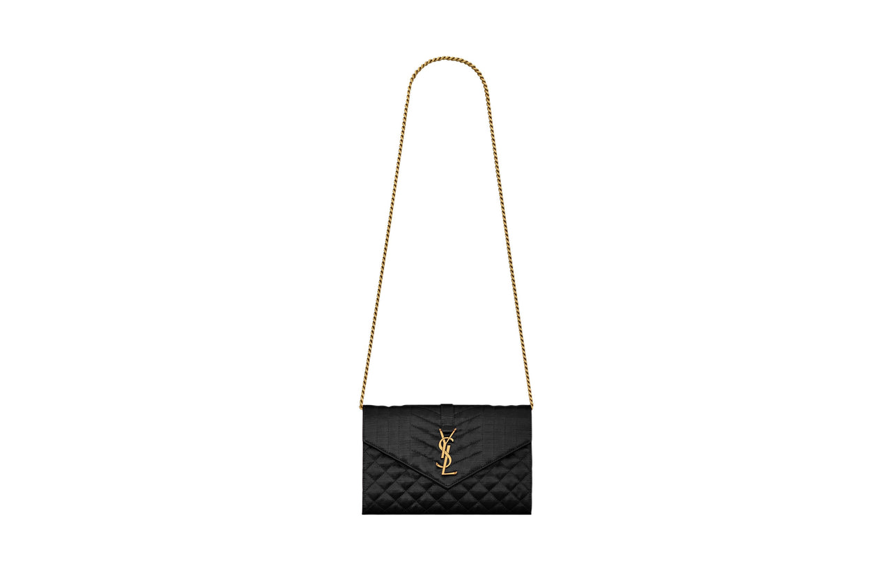 SAINT LAURENT Satin Envelope Bag Shoulder Bag Crossbody Bag Wallet Women's Black