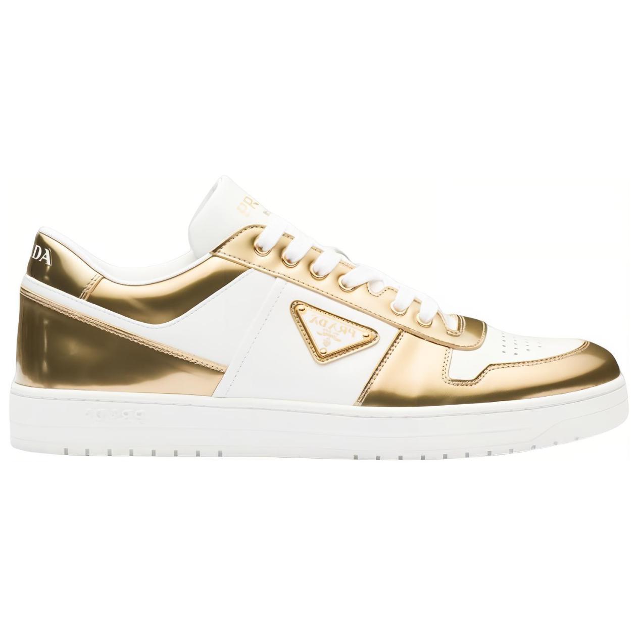 PRADA Downtown Low Top Stylish Skateboarding Shoes Men's White Gold