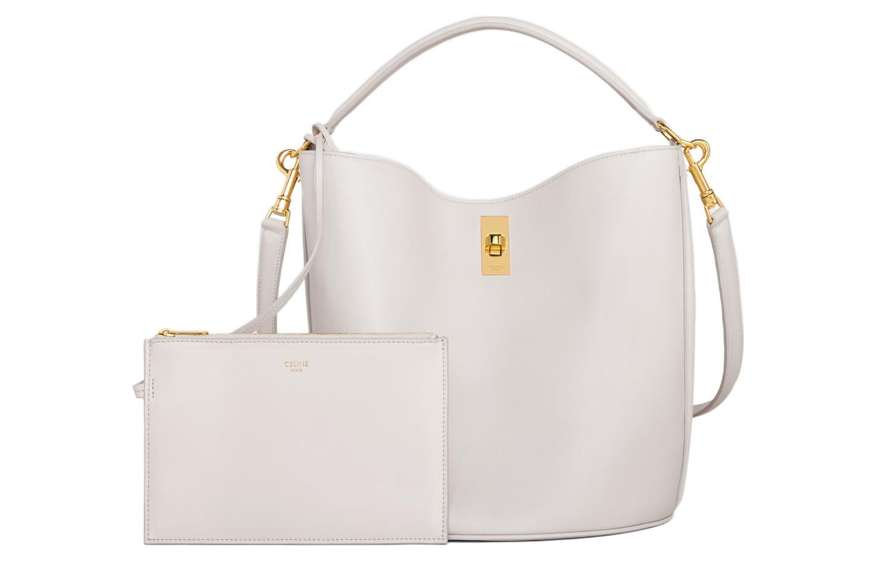 CELINE 16 Smooth Calf Leather Shoulder Bag Crossbody Bag Handbag Women's White