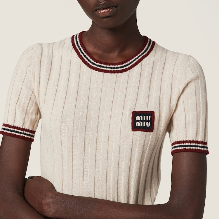 MIU MIU Logo appliqué Cashmere Top