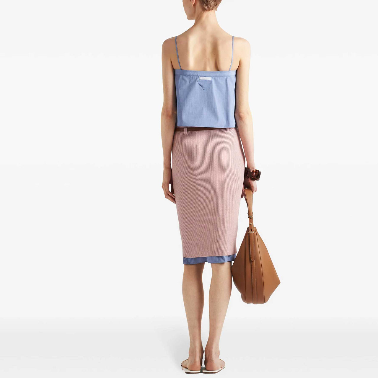 PRADA Belted Ribbed Cotton Midi Skirt