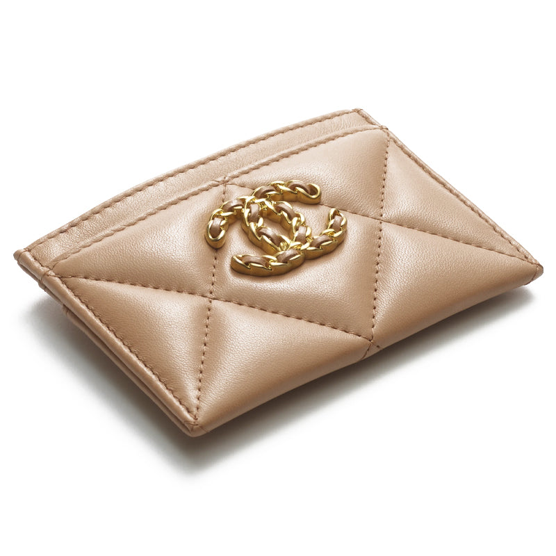 CHANEL 19Bag Lambskin Card Holder Women's Dark Beige