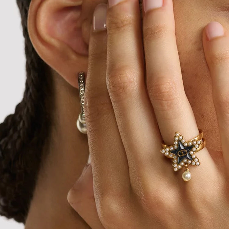 DIOR Resin Pearls Rings Women's Gold