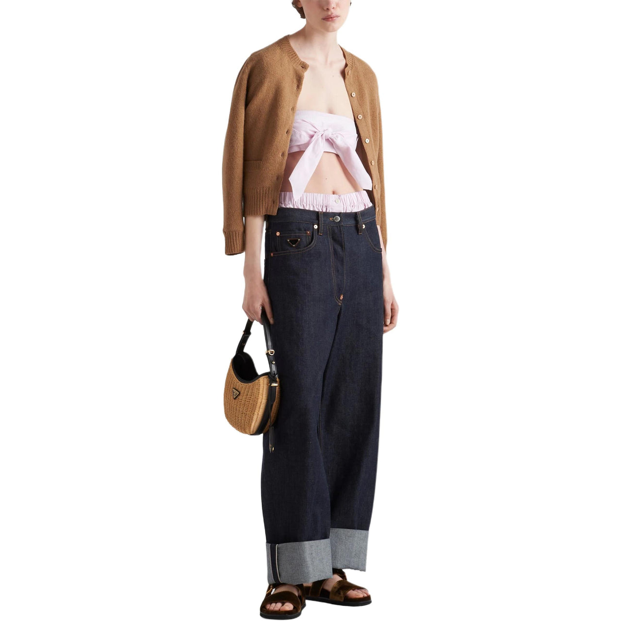 PRADA Checked Cotton Bandeau Top