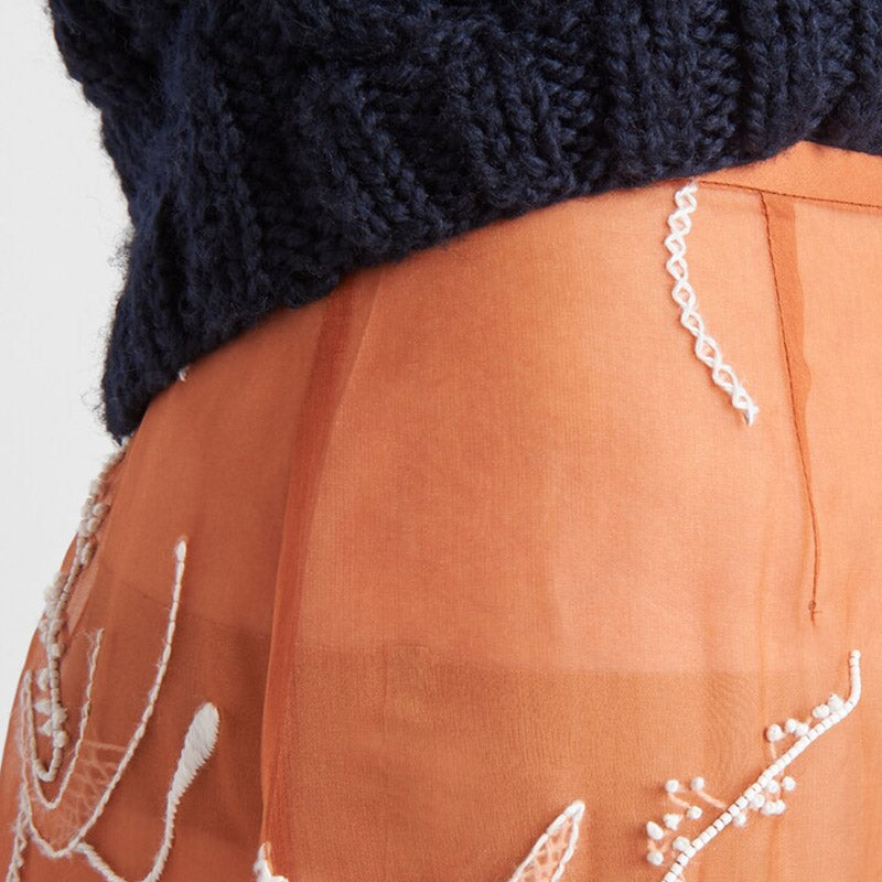 PRADA Embroidered Organza Midi Skirt