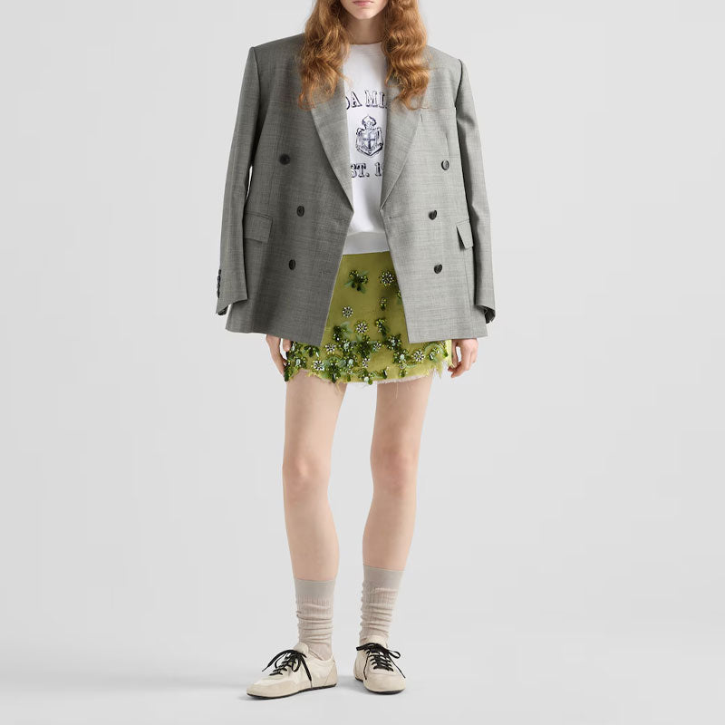 PRADA Embellished Raw-Cut Hem Mini Skirt