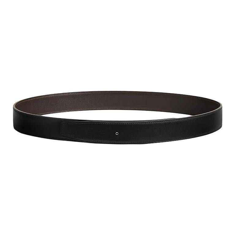 HERMES Calfskin Belt Unisex Black Width 3.2CM
