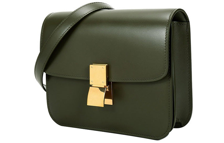 CELINE Classic Bo Polished Cow Leather Handbag Block Shoulder Bag Crossbody Bag Women's Army Green