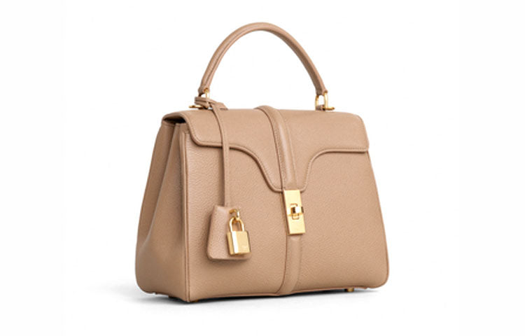 CELINE 16 Cow Leather Handbag Small Size Women's Beige