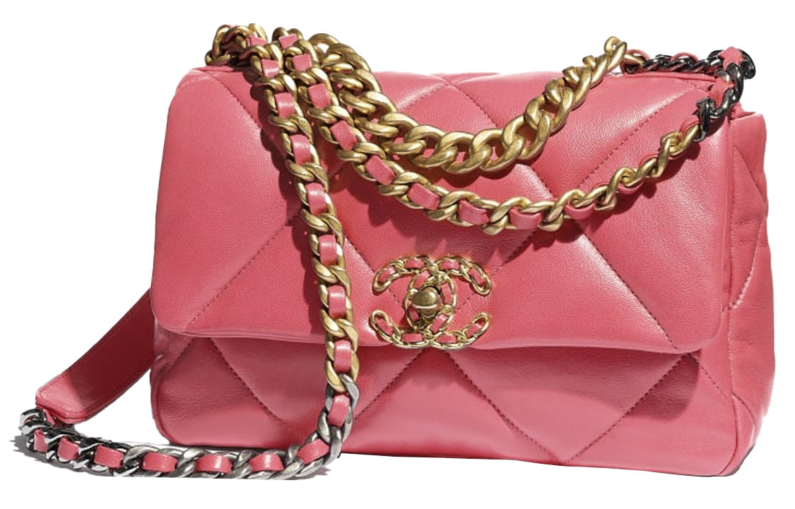 CHANEL 19Bag Sheepskin Mouth Bag Chain Bag Shoulder Bag Crossbody Bag Small Size Women's Peach Pink