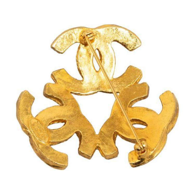 CHANEL 1994 Plated Triple Cc Costume Brooch