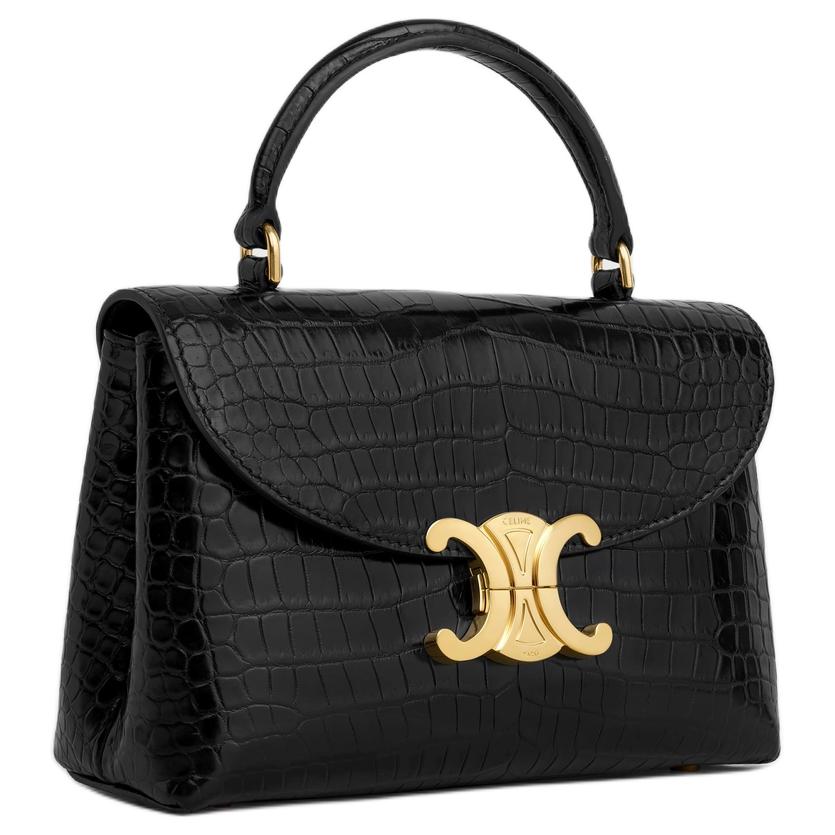 CELINE Crocodile Leather One Shoulder Handbags Women's Black