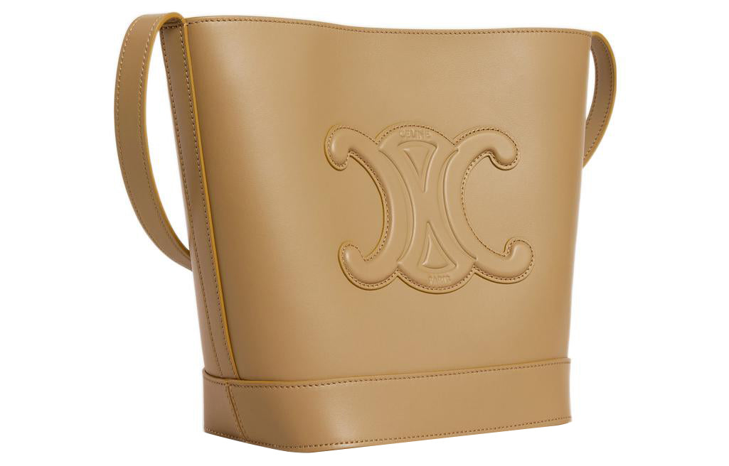 CELINE Cuir Triomphe Triumph Smooth Cow Leather Bucket Bag Crossbody Bag Shoulder Bag Women's Olive Yellow