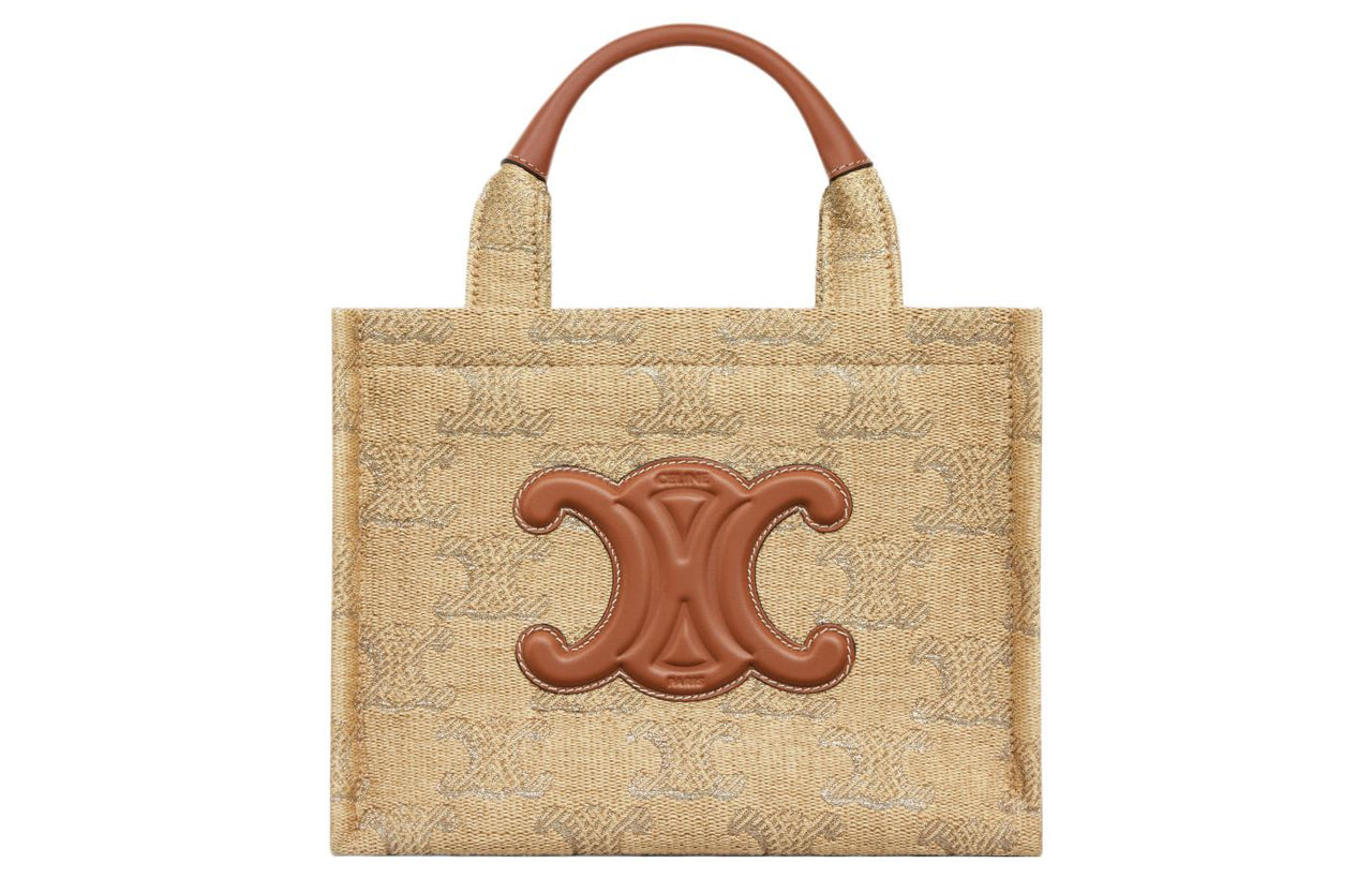 CELINE Cabas Thais Fabric Tote Bag, Shopping Bag, Handbag Trumpets Women's Natural & Camel