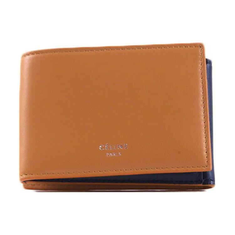 CELINE Calfskin Wallet Women's Terracotta & Marine Blue