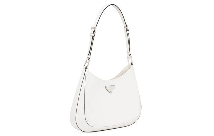 PRADA Cleo Shiny Leather Shoulder Bag Women's White