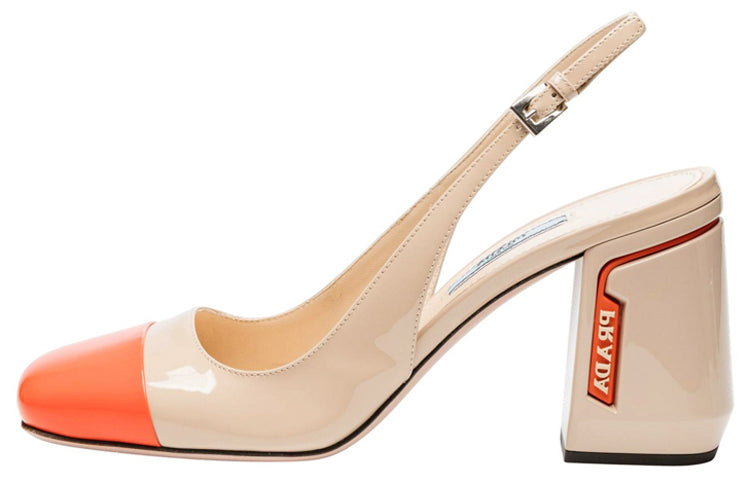 PRADA Chunky Heel High Heels 8.5cm Women's Beige Orange