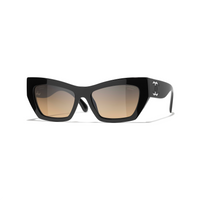 CHANEL Acetate Nylon Cat Eye Sunglasses Unisex Black