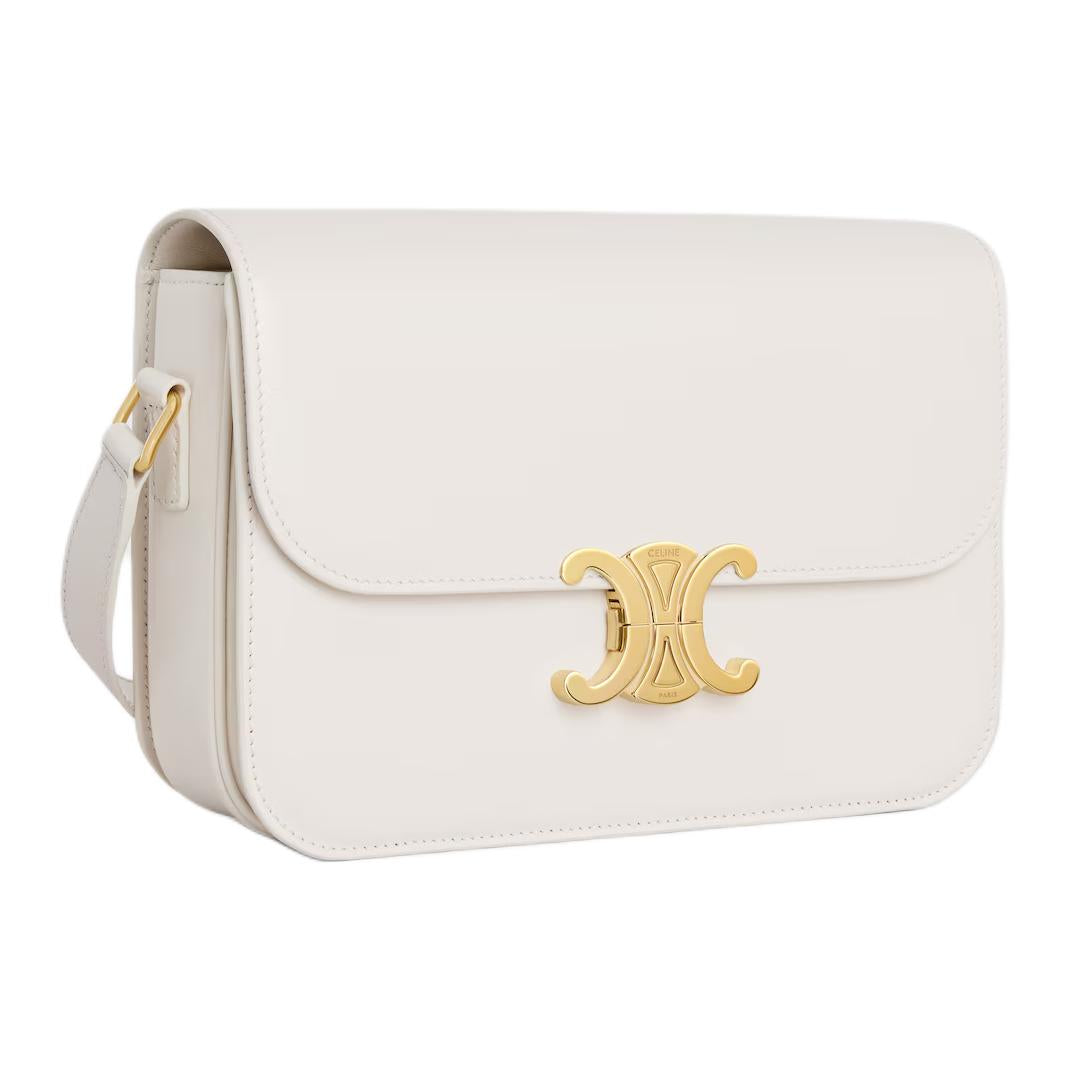 CELINE Cow Leather Shoulder Bag Women's Ecru