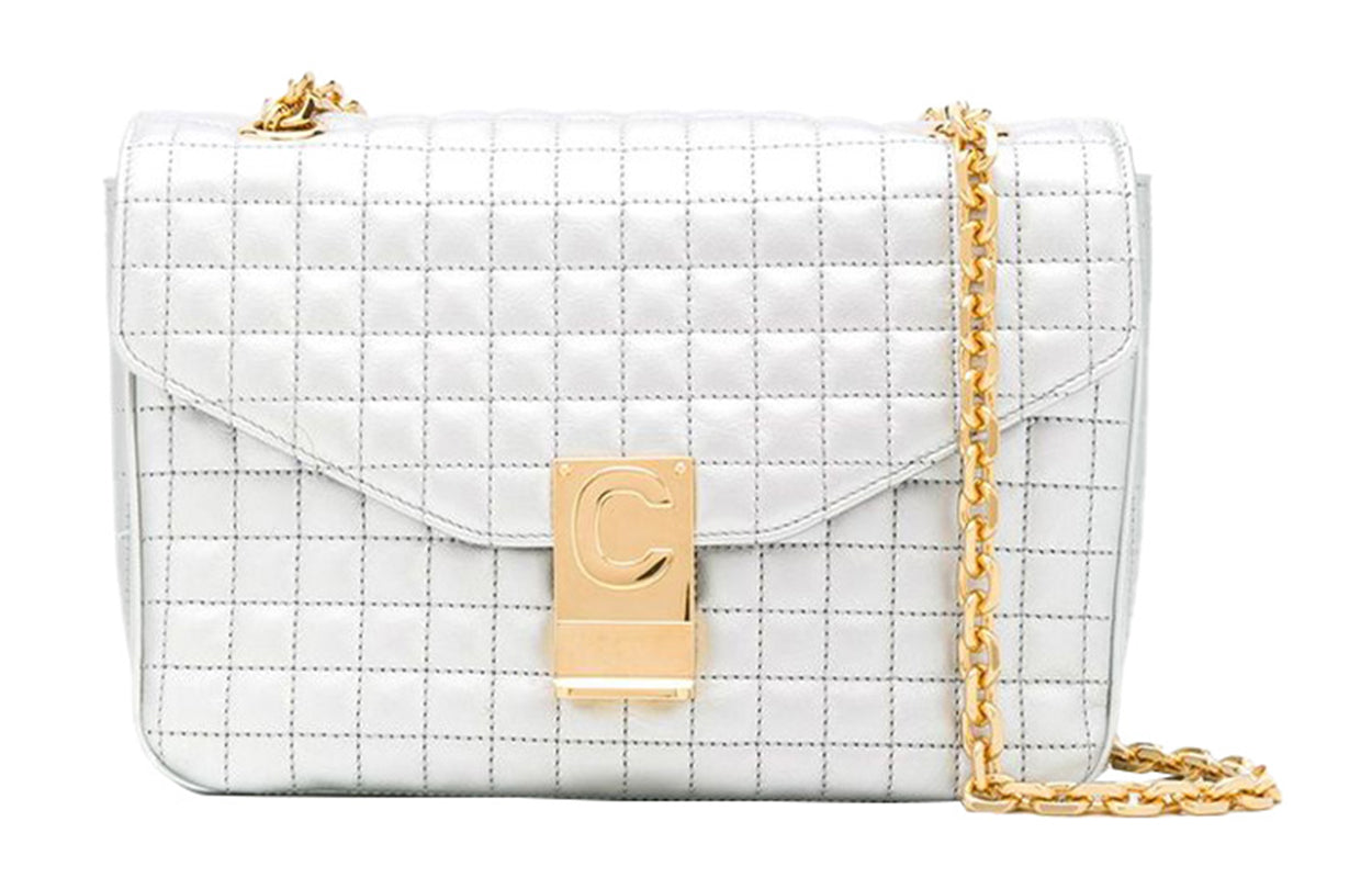 CELINE Cow Leather Crossbody Bag, Shoulder Bag Women's Silver