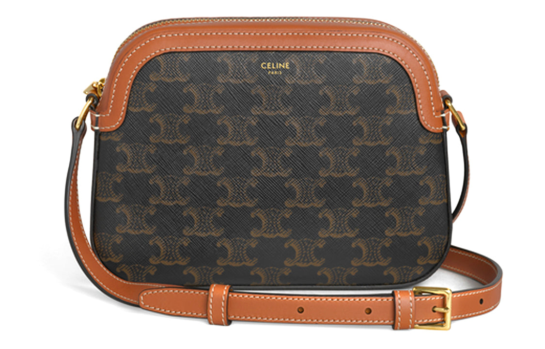 CELINE Cow Leather Camera Bag Shoulder Bag Crossbody Bag Small Size Women's Tawny