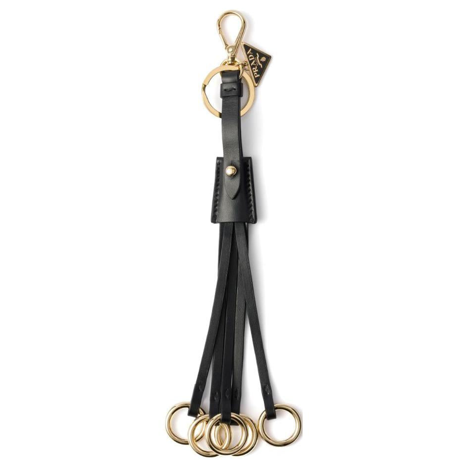 PRADA Calfskin Steel Keychains Women's Black