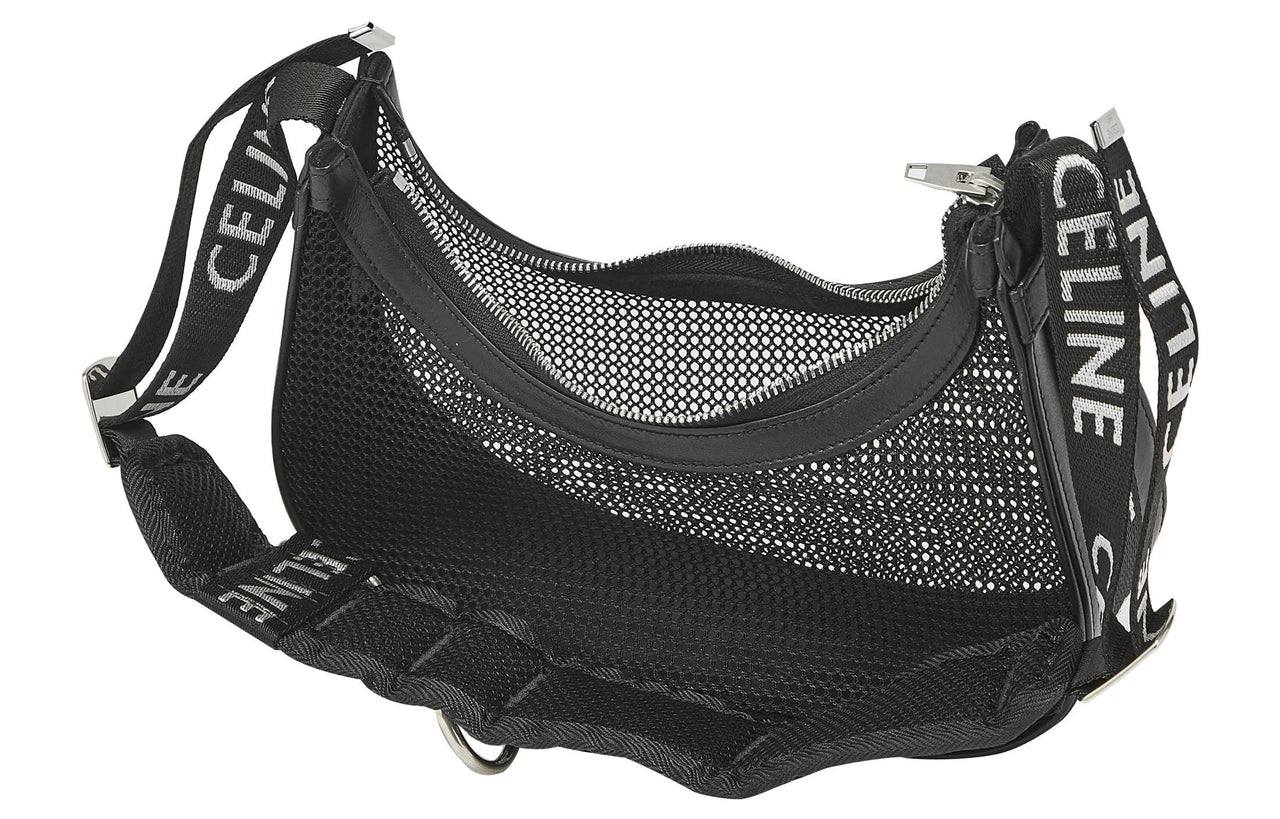 CELINE Calfskin With Canvas Shoulder Bag Crossbody Bag Handbag Regular Women's Black