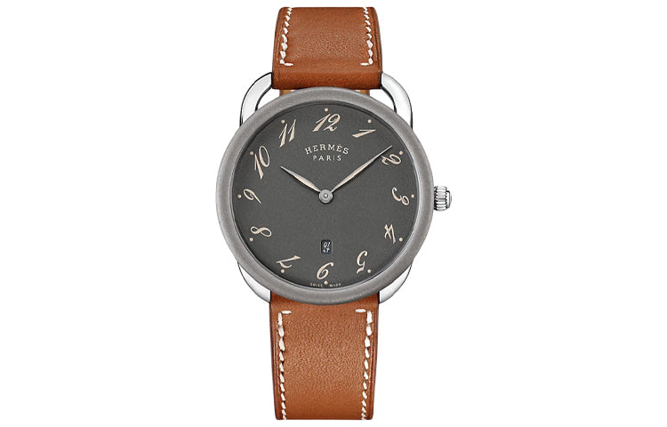 HERMES Arceau Wrist Watch Quartz Movement Genuine Leather Strap 40mm Gray Dial Women's Watch