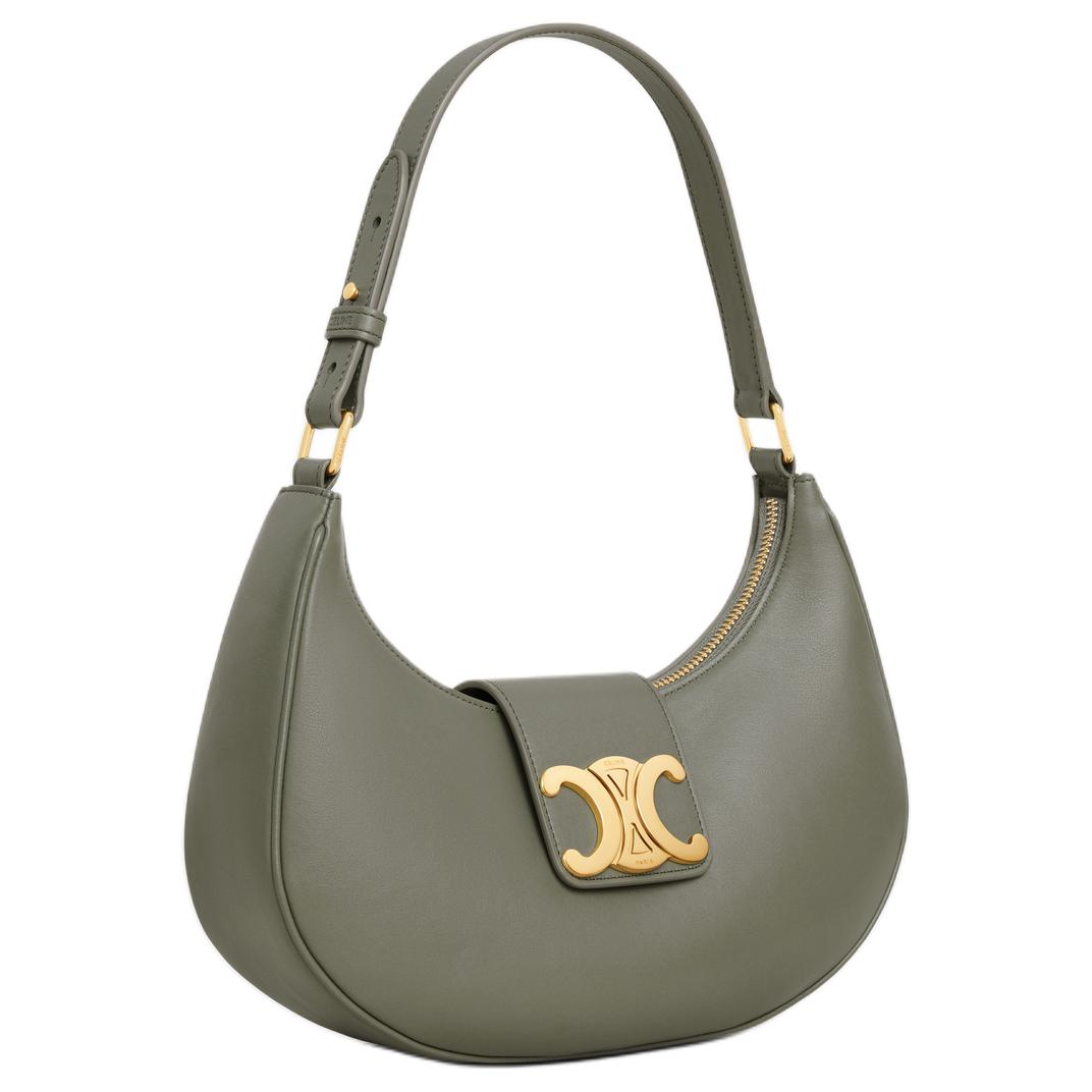 CELINE Calfskin Handbag, Shoulder Bag Medium Size Women's Autumn Green