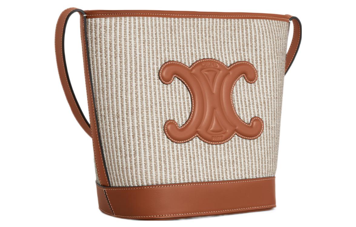 CELINE Fabric With Cow Leather Bucket Bag, Shoulder Bag, Crossbody Bag Trumpets Women's Beige/Brown