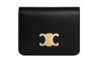 CELINE Triomphe Shiny Cow Leather Wallet Women's Black