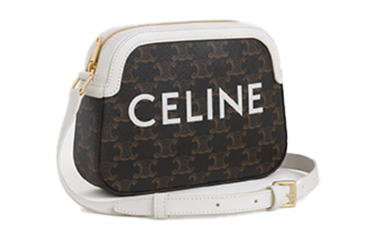 CELINE Cow Leather Shoulder Bag Women's Brown/White