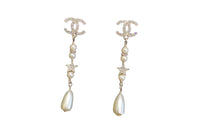 CHANEL Rhinestone Pearl Earrings Women's