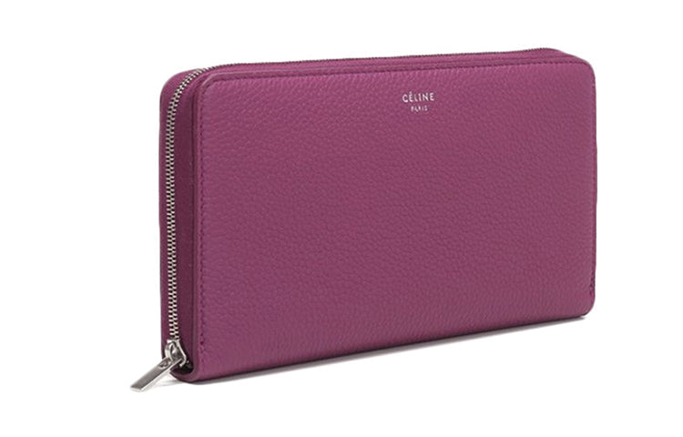 CELINE Cow Leather Wallet Women's Purple