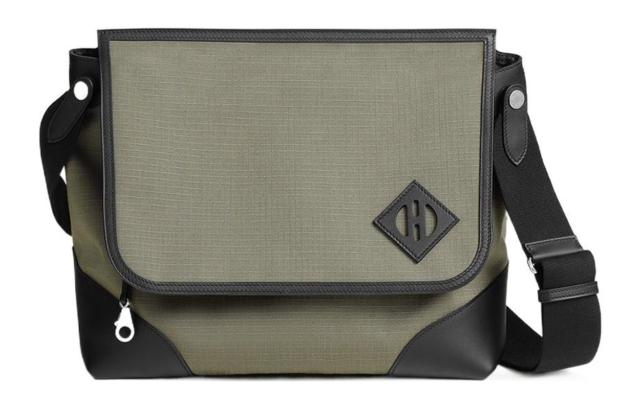 HERMES Allback Bivouac Canvas And Swift Calfskin Messenger Bag, Shoulder Bag, Crossbody Bag Men's Khaki/Black