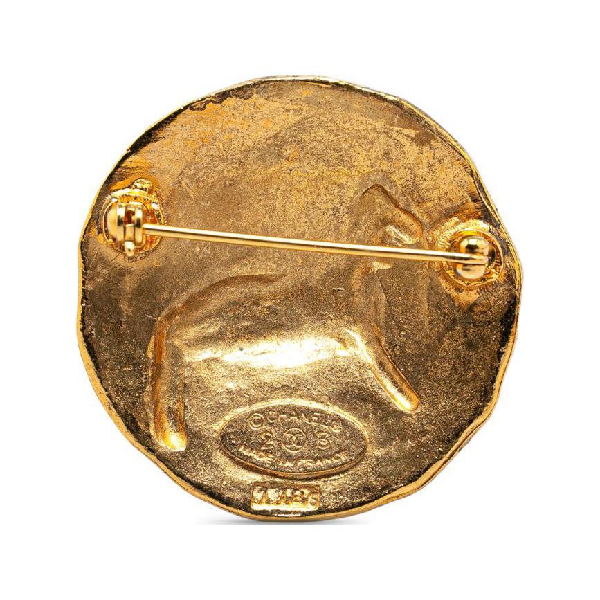 CHANEL 1980 1990 Plated Lion Round Clip On Earrings Costume Earrings