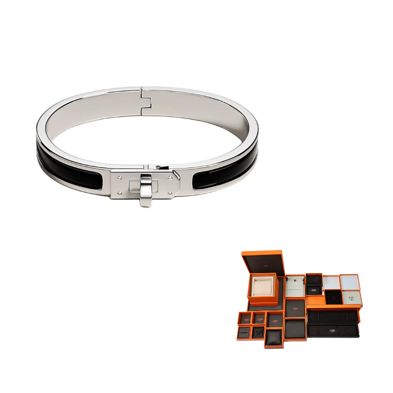 HERMES Enamel Palladium-Plated Metal Bangles Women's Silver
