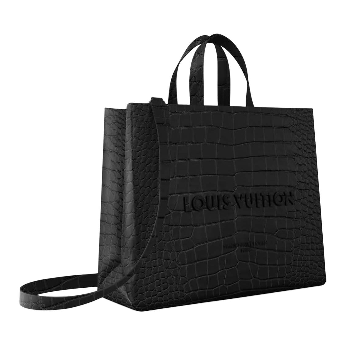LOUIS VUITTON Leather Trim Tote Bag Shopping Bag Shoulder Bag Handbag Men's Black