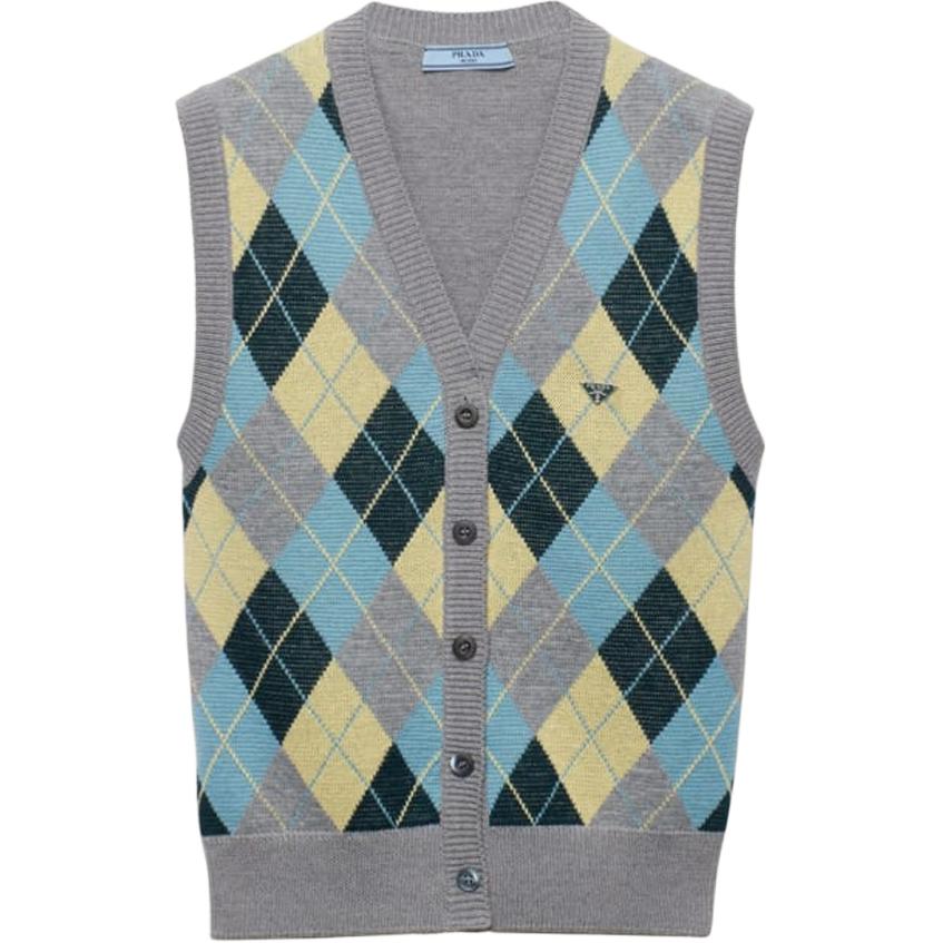 PRADA Checked Buttoned Knitted Vest