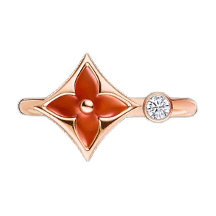 LOUIS VUITTON Color Blossom Mini Star Ring Pink Gold Cornelian And Diamond