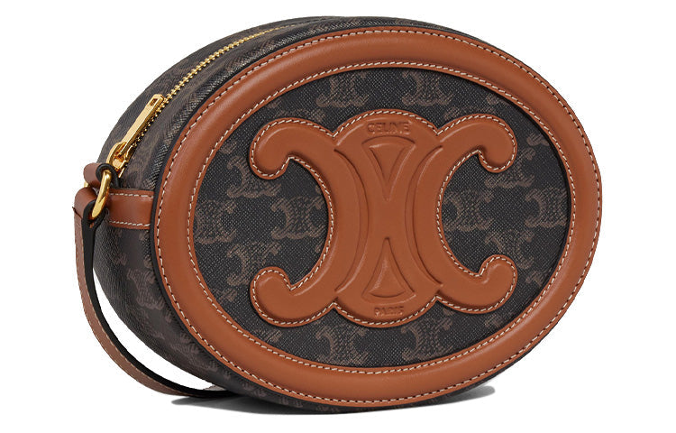 CELINE Cuir Triomphe Canvas With Leather Mooncake Bag, Shoulder Bag, Crossbody Bag Regular Women's Tan