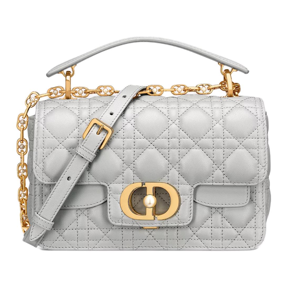 DIOR Cow Leather Shoulder Bag Crossbody Bag Handbag Small Size Women's Mist Gray