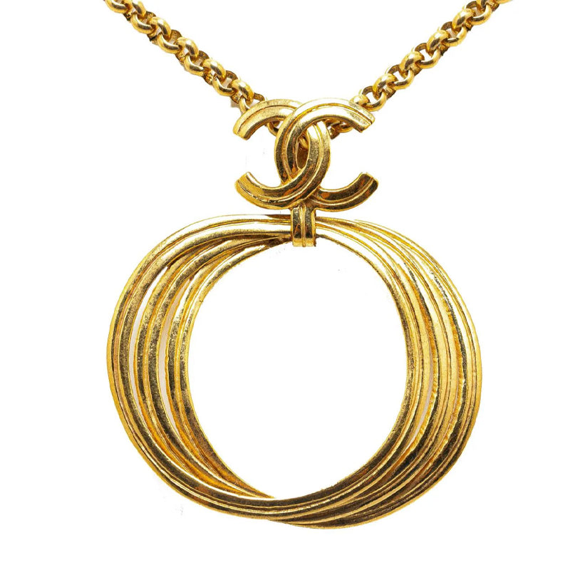 CHANEL 1996 Plated Cc Logo Pendant Chain Costume Necklace