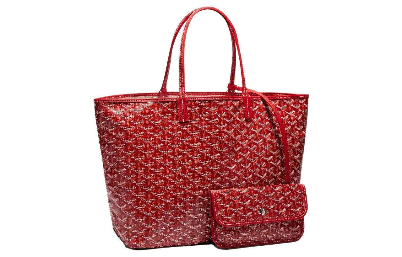 GOYARD Saint Louis Canvas With Calfskin Dog's Teeth Tote Bag Shopping Bag Handbag Small Size Women's Red