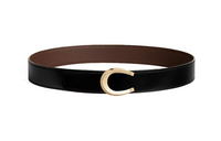 HERMES Ring Gold Smooth Buckle Calfskin Double-Sided Leather Leather Belts Men's Black Width: 3.8cm